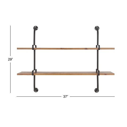 37" Brown Wood Industrial Wall Shelf